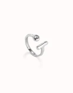Anillo abierto bañado en plata de ley con topacio blanco