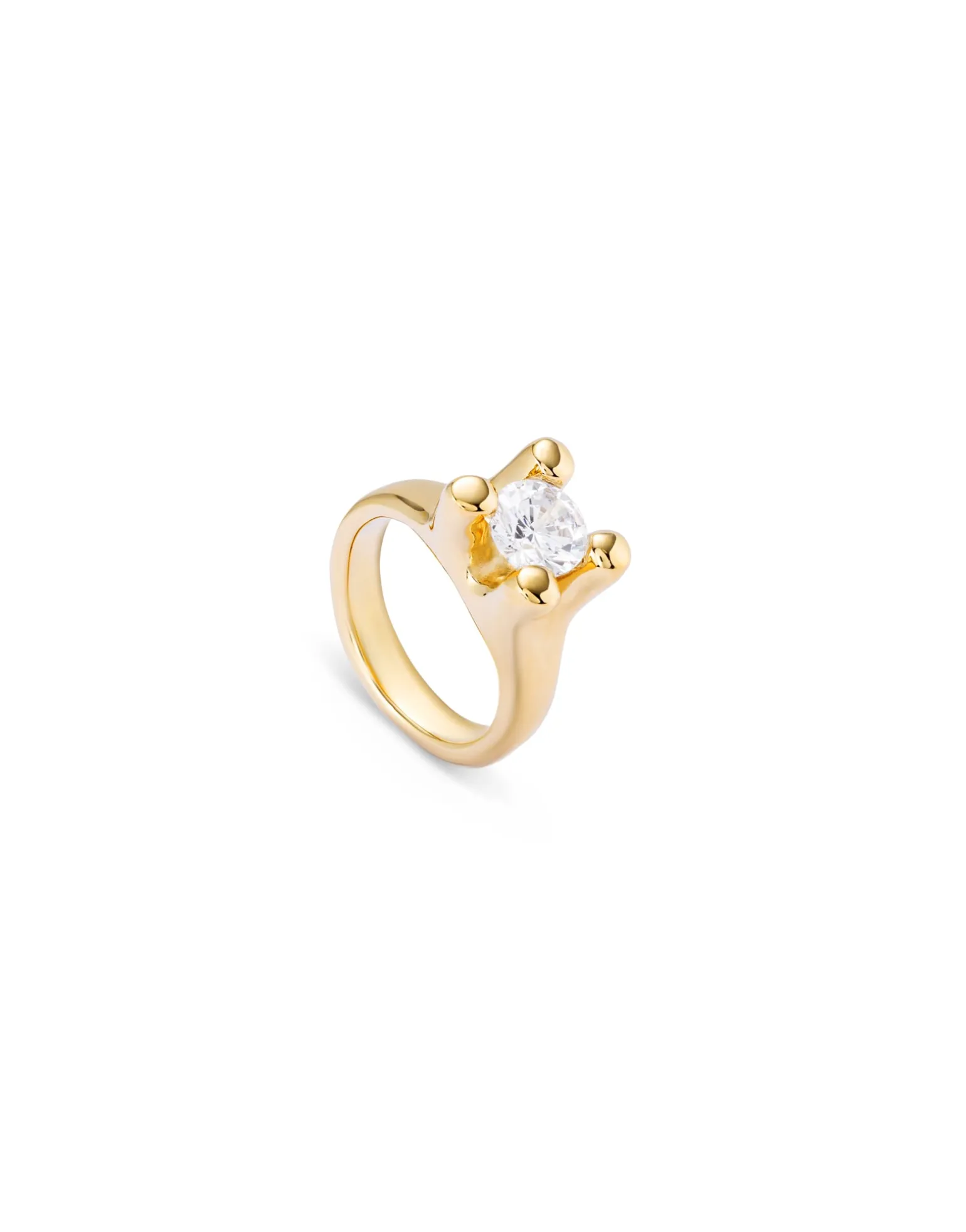 Anillo bañado en oro doble circonita blanca mujer