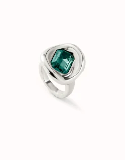 Anillo bañado en plata de ley con cristal verde