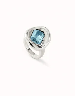 Anillo bañado en plata de ley con cristal celeste