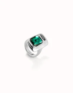 Anillo bañado plata de ley con cristal verde