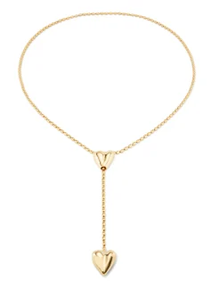 Cadena bañada en oro 18k con dos corazones, uno ajustable en el centro.