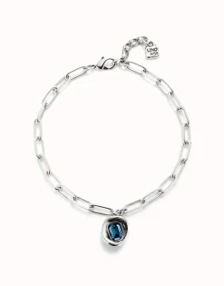 Cadena bañada en plata de ley con eslabones y cristal azul