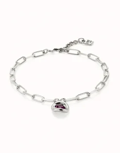 Cadena bañada en plata de ley con eslabones y cristal rosa
