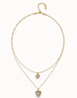 Colgante bañado en oro 18k con doble cadena y triángulo de cristal