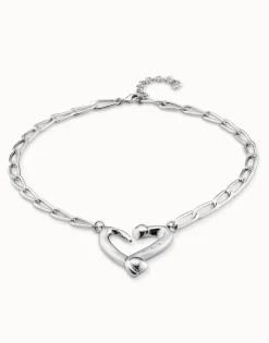 Colgante de plata de ley de eslabones y corazón