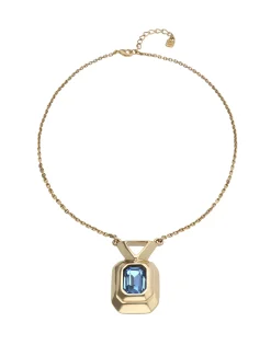 Collar bañado en oro 18k con cristal facetado rectangular azul