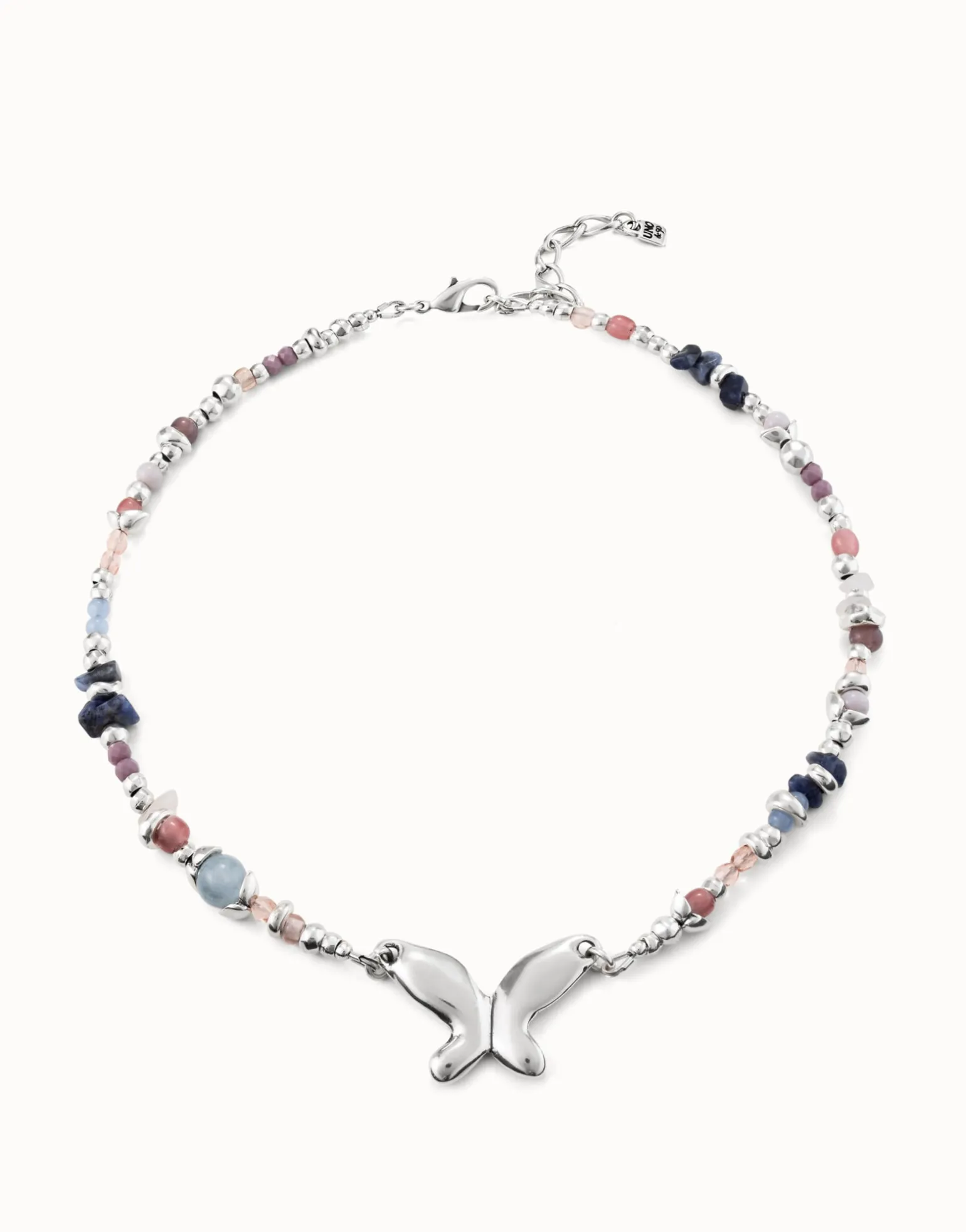 Collar bañado en plata de ley con cristales artesanales multicolor