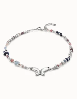 Collar bañado en plata de ley con cristales artesanales multicolor