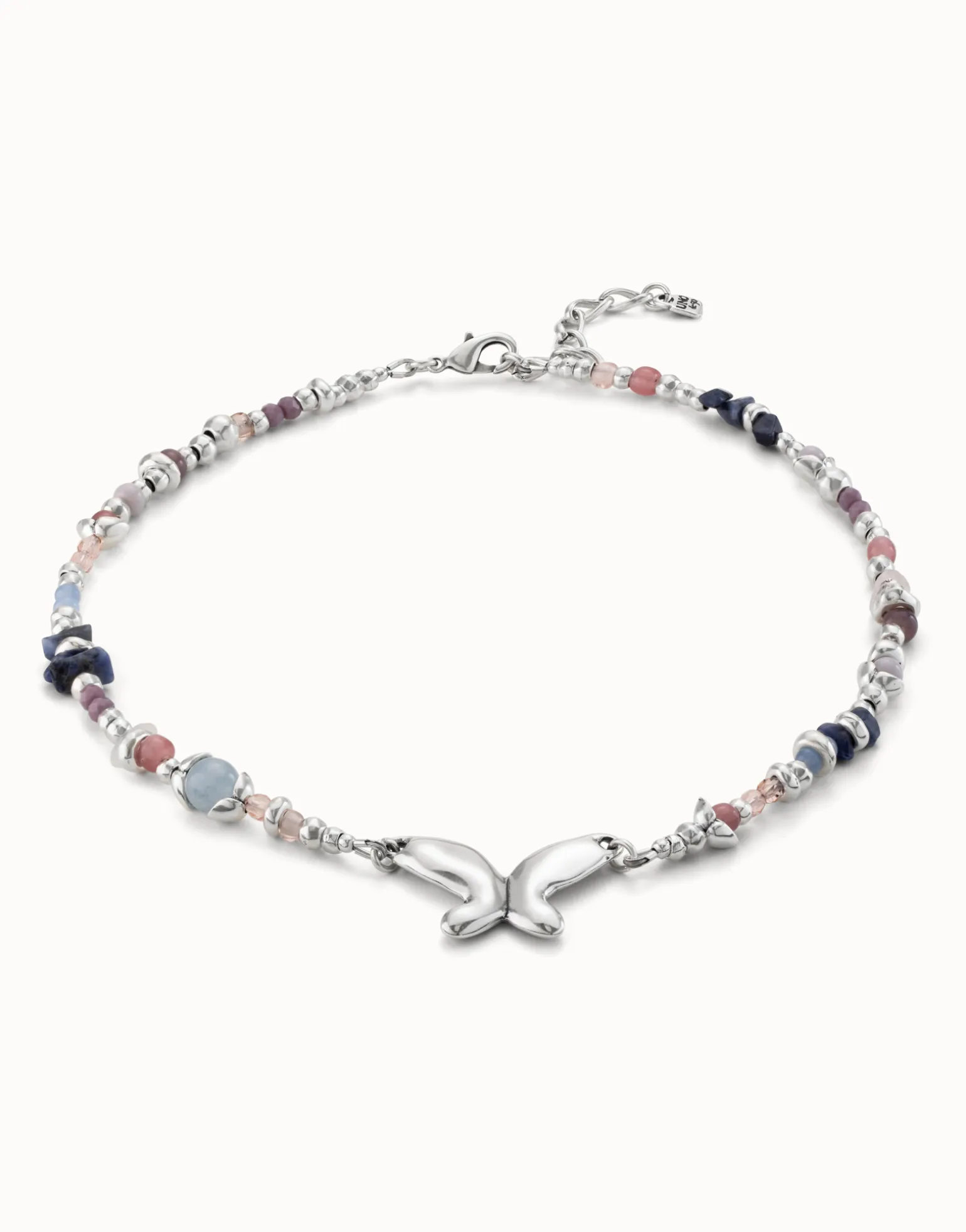 Collar bañado en plata de ley con cristales artesanales multicolor