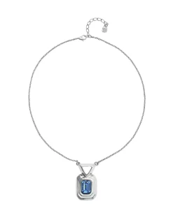 Collar bañado en plata de ley con cristal facetado rectangular azul