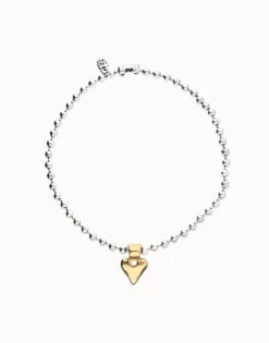 Collar de bolas bañada en plata con detalle de corazón en oro 18k
