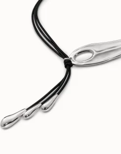 Collar de cuero ajustable con ala de libélula bañado en plata de ley