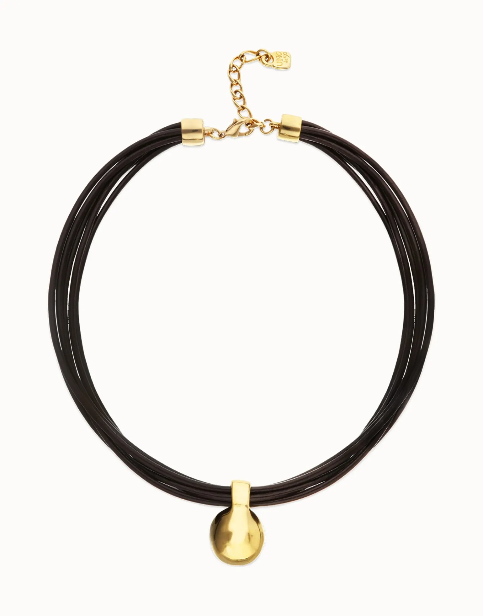 Collar de cuero con esfera grande bañada en oro 18k