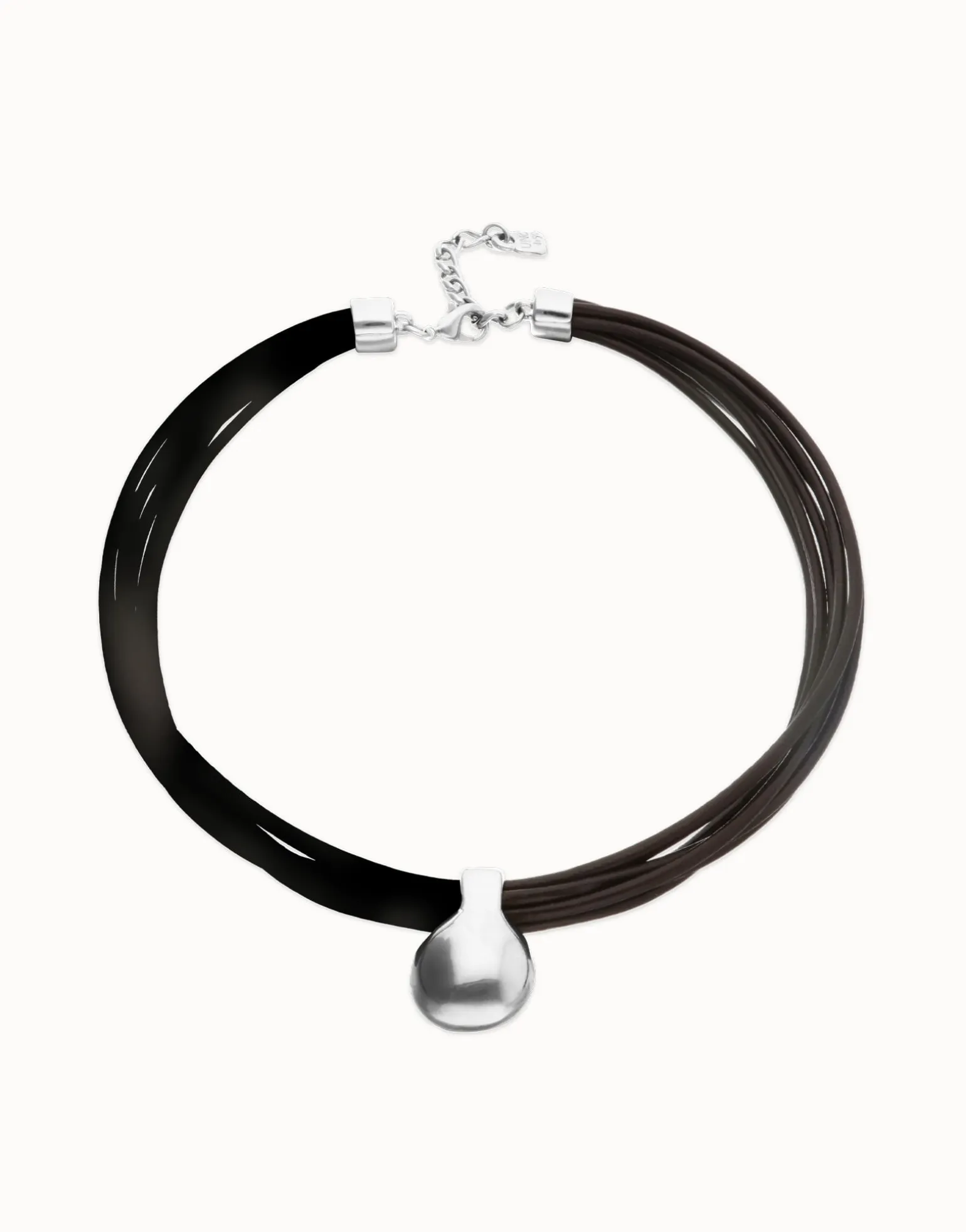 Collar de cuero con esfera grande bañada en plata de ley