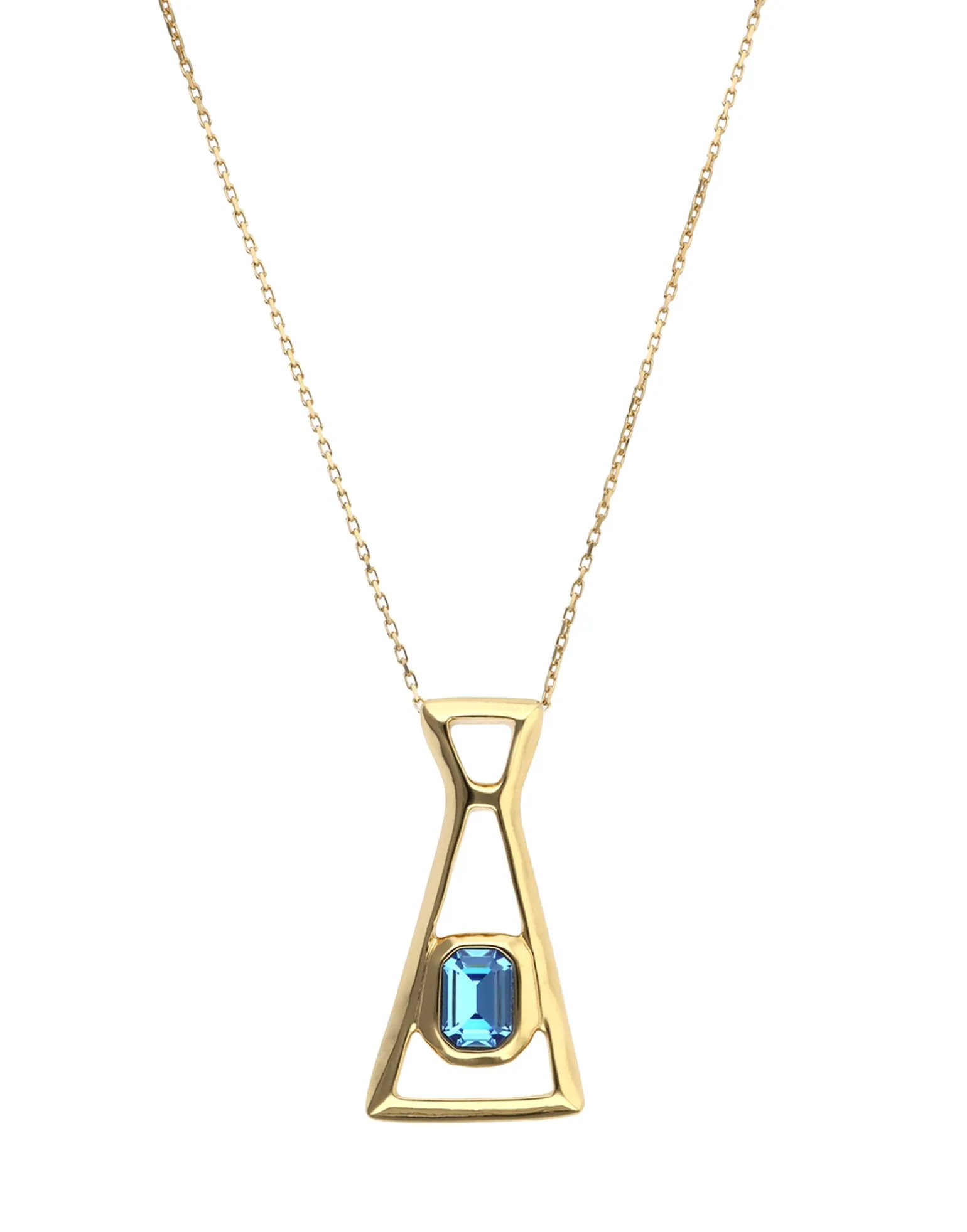 Collar largo con colgante bañado en oro 18k y cristal facetado rectangular azul