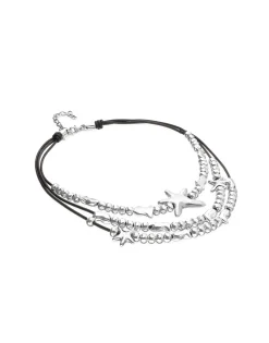 Collar multicadena en cuero bañado en plata y estrella de mar