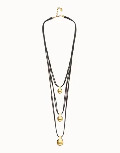Collar triple de cuero con tres esferas bañadas en oro 18k