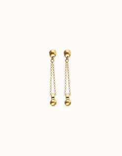 Pendientes bañados en oro 18k con cadena larga y esfera
