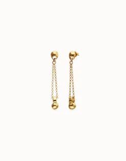 Pendientes bañados en oro 18k con cadena larga y esfera