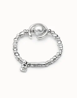 Pulsera bañado en plata de ley con perla blanca mujer