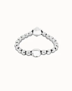 Pulsera de bolas bañada en plata con cristal facetado ovalado azul