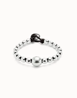 Pulsera de bolas bañadas en plata de ley y bola central de mayor tamaño