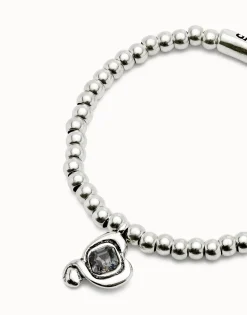 Pulsera de bolas bañadas en plata de ley con cristal negro