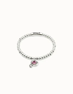 Pulsera de bolas bañadas en plata de ley con cristal rosa