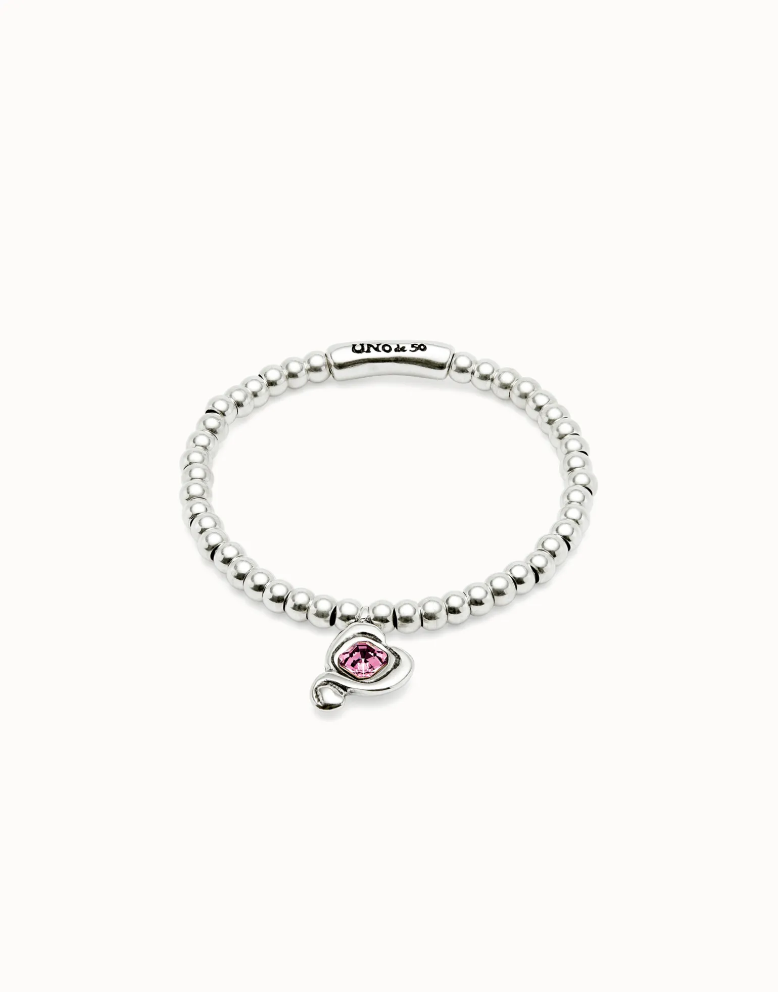 Pulsera de bolas bañadas en plata de ley con cristal rosa