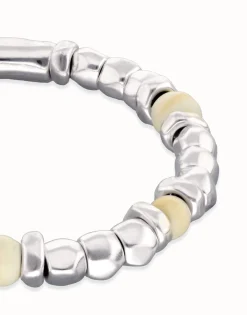 Pulsera de bolas con cuentas en plata y color marfil