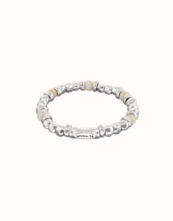 Pulsera de bolas con cuentas en plata y color marfil