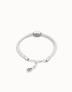 Pulsera de bolas doble bañada en plata de ley con detalle de ojo y cristal azul