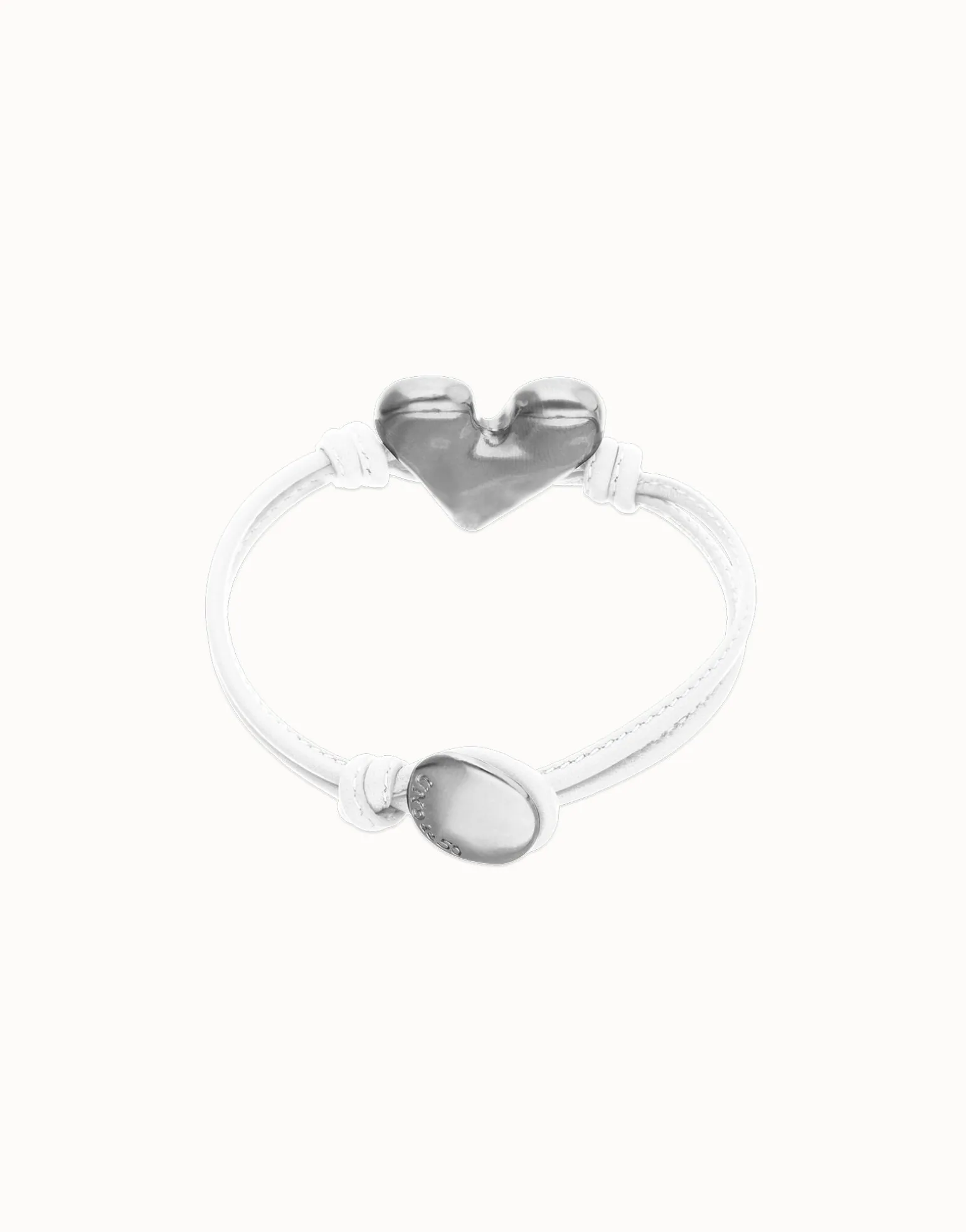 Pulsera de cuero blanco con detalle de corazón bañado en plata de ley