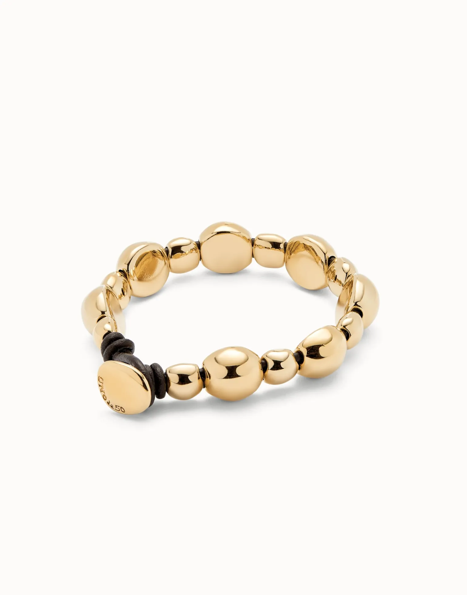 Pulsera de cuero con cuentas bañadas en oro 18k