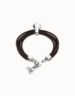 Pulsera de cuero con esfera bañada en plata de ley