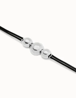Pulsera de cuero con tres bolas grandes bañadas en plata de ley