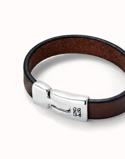 Pulsera de cuero marrón lisa bañada en plata de ley