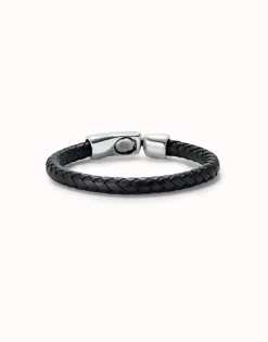 Pulsera de cuero tubular, trenzada con cierre bañado en plata de ley