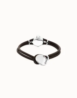 Pulsera de cuero y baño en plata con cristal facetado ovalado verde