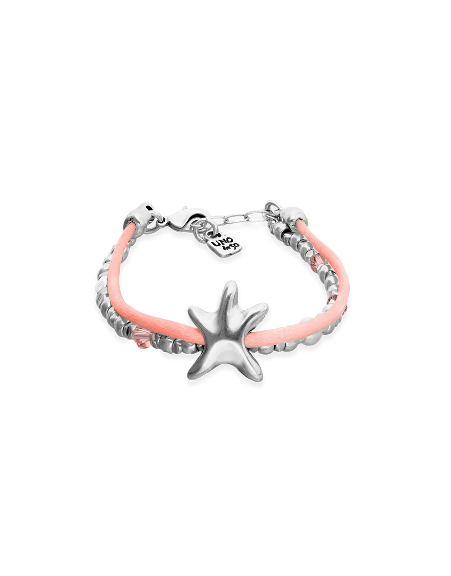 Pulsera de hilo de seda en color naranja bañada en plata con estrella de mar