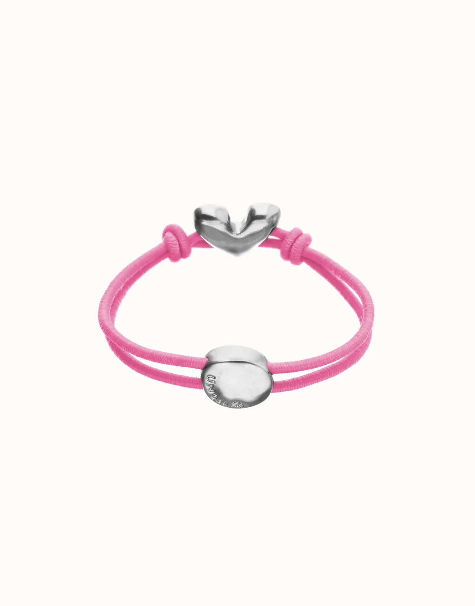 Pulsera de hilo elástico rosa con corazón bañado en plata de ley