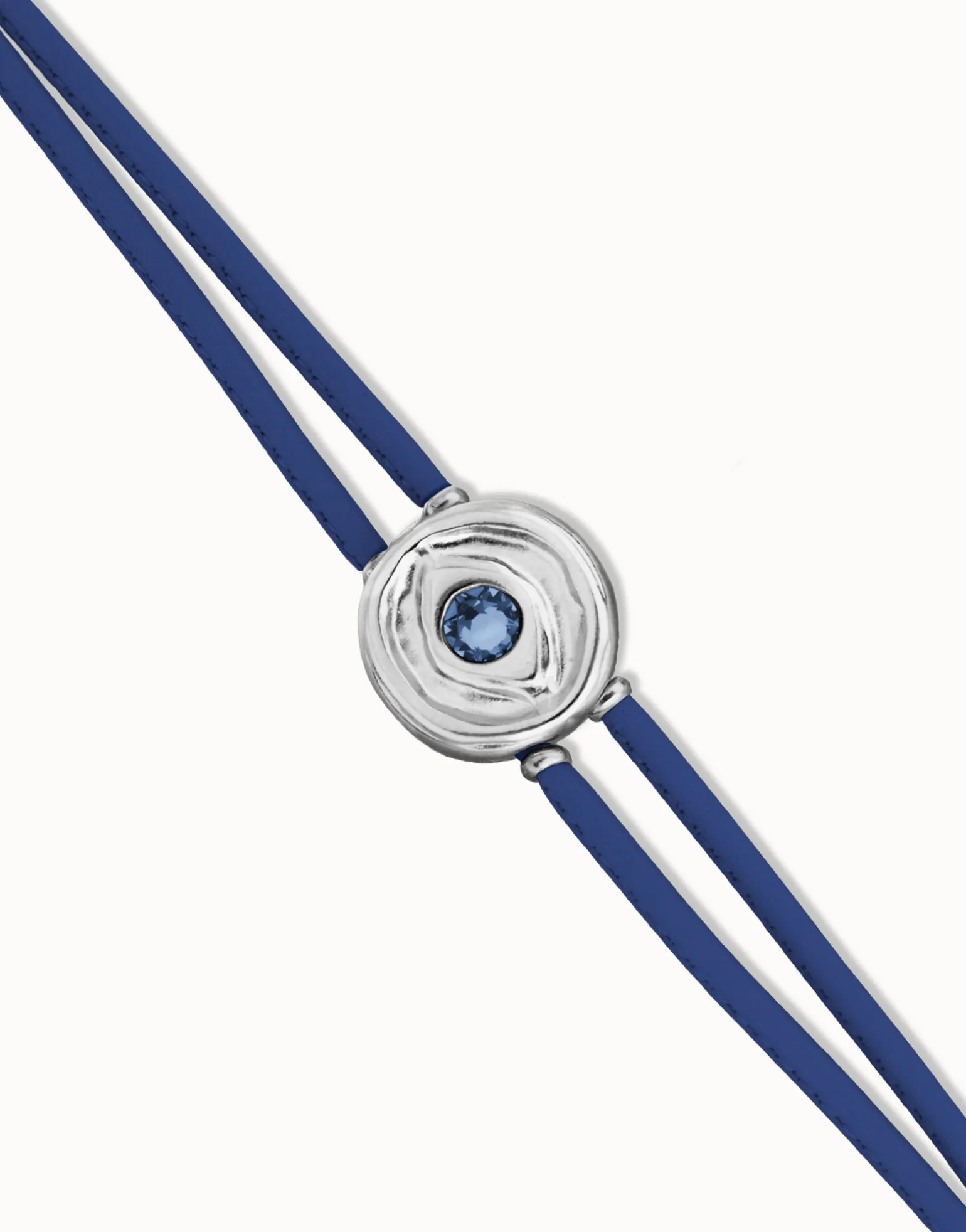 Pulsera doble de cuero azul con ojo bañado en plata de ley