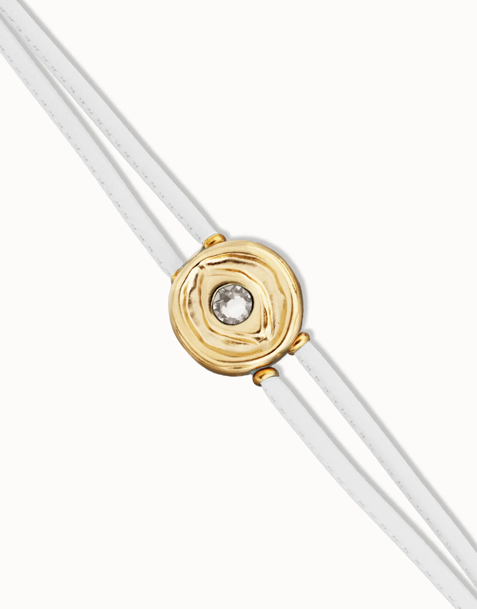 Pulsera doble de cuero blanco con ojo bañado en oro 18k