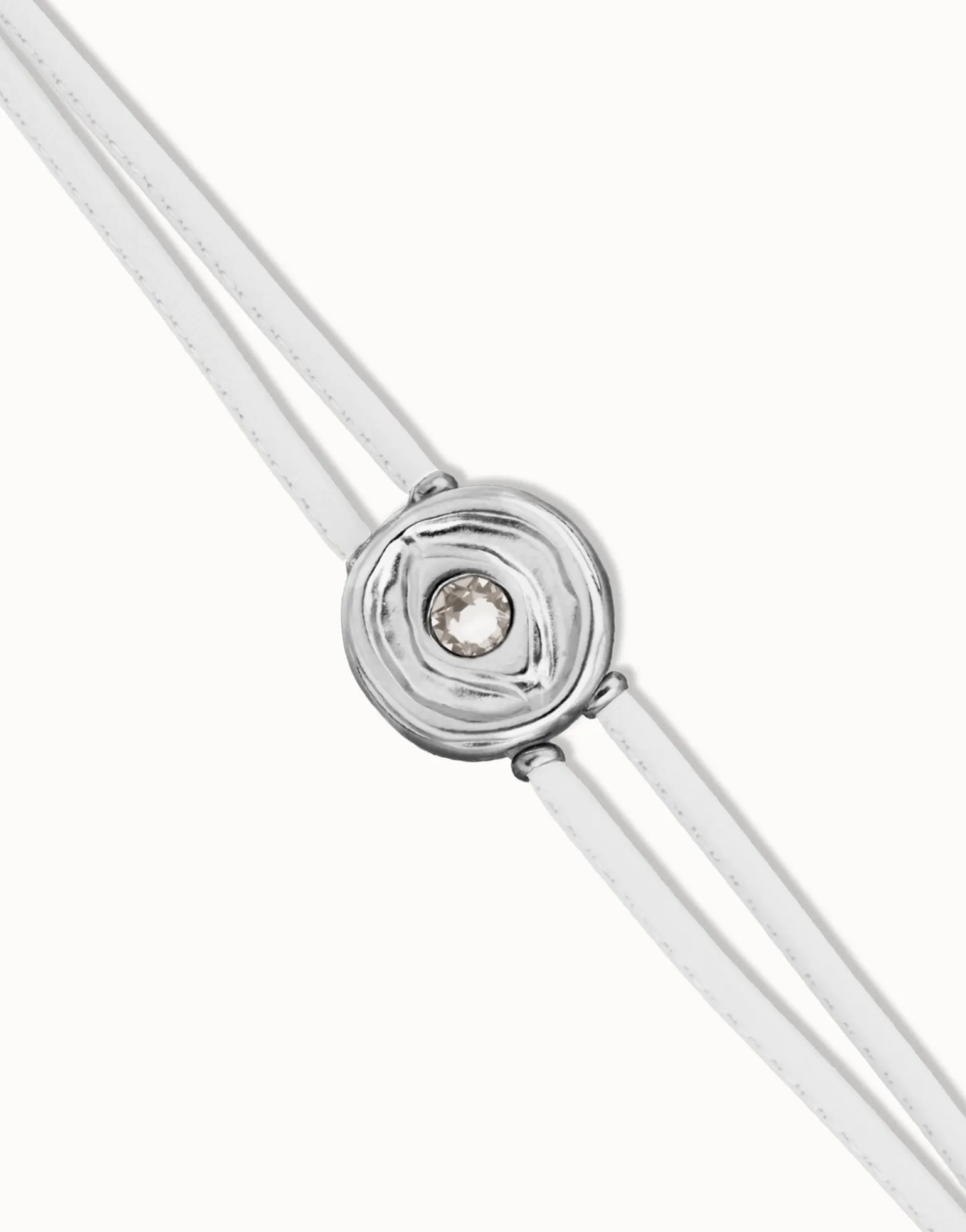 Pulsera doble de cuero blanco con ojo bañado en plata de ley