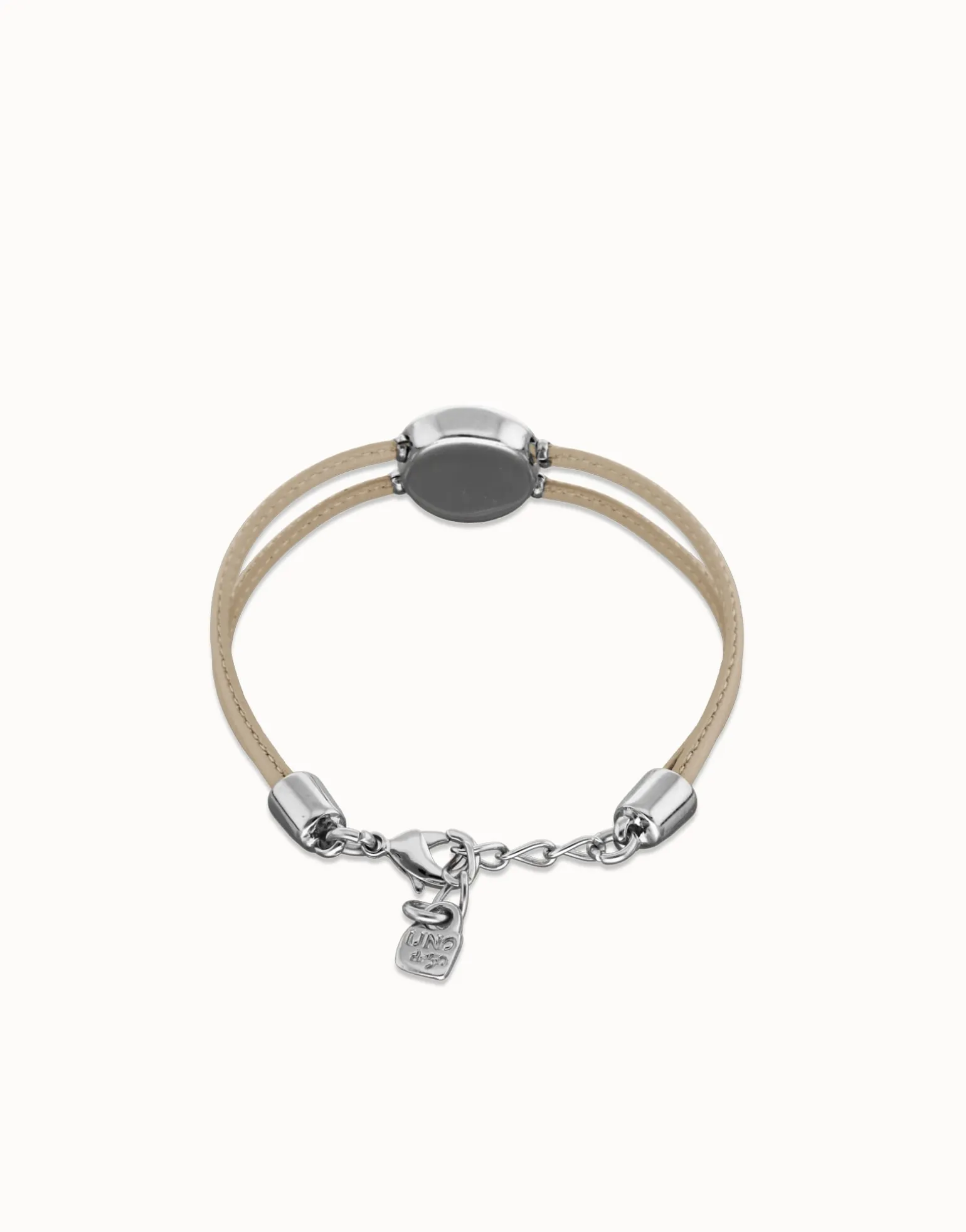 Pulsera doblede cuero marfil con ojo bañado en plata de ley
