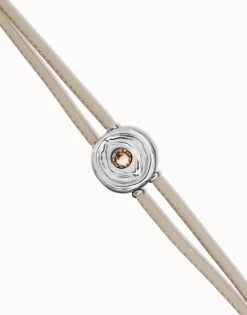 Pulsera doblede cuero marfil con ojo bañado en plata de ley