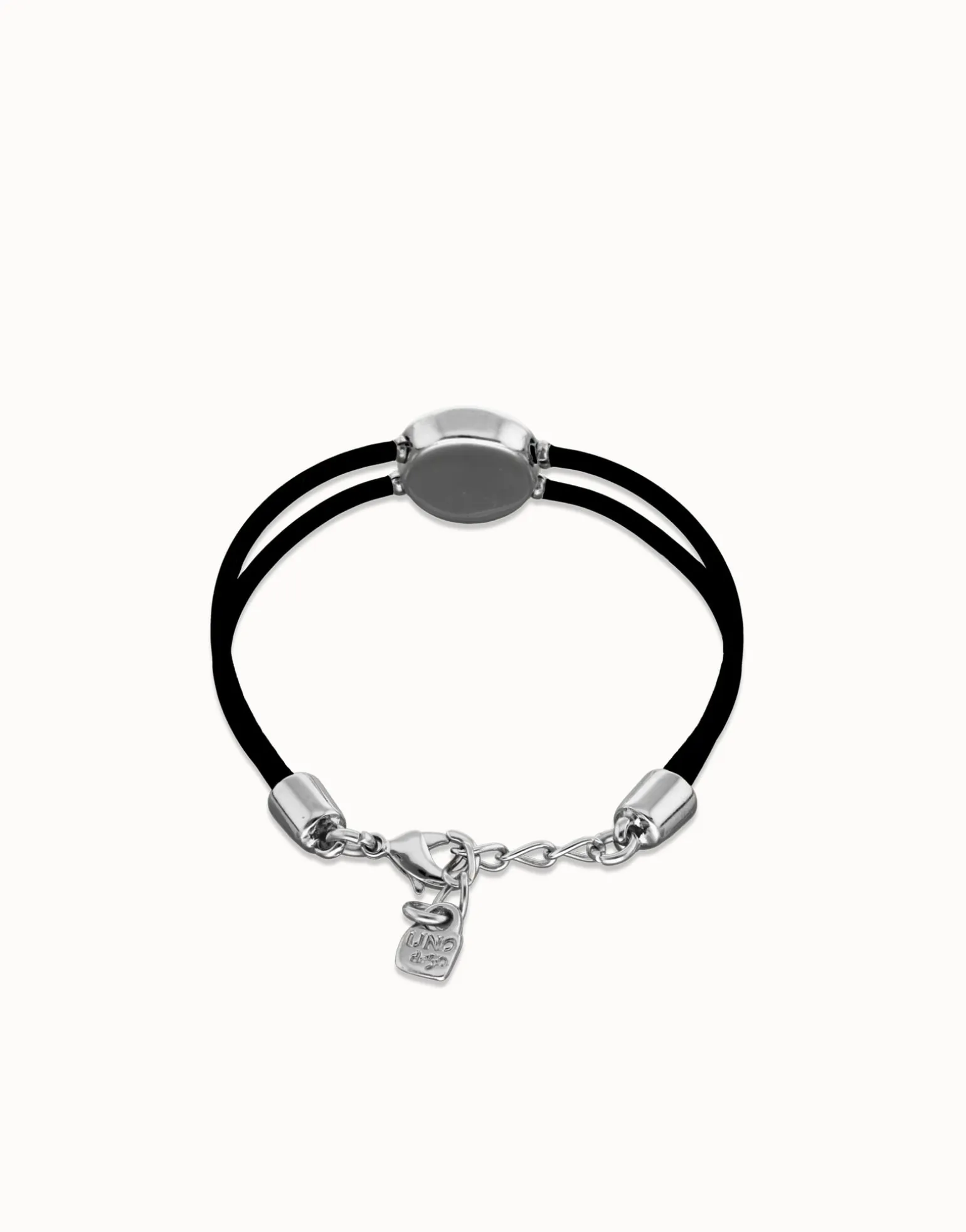 Pulsera doble de cuero negro con ojo bañado en plata de ley