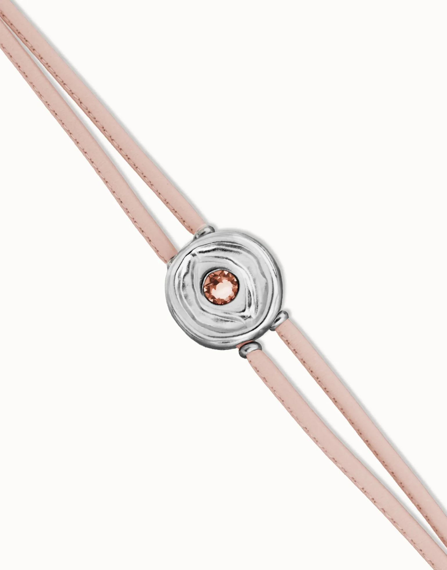 Pulsera doble de cuero rosa con ojo bañado en plata de ley
