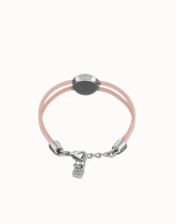 Pulsera doble de cuero rosa con ojo bañado en plata de ley